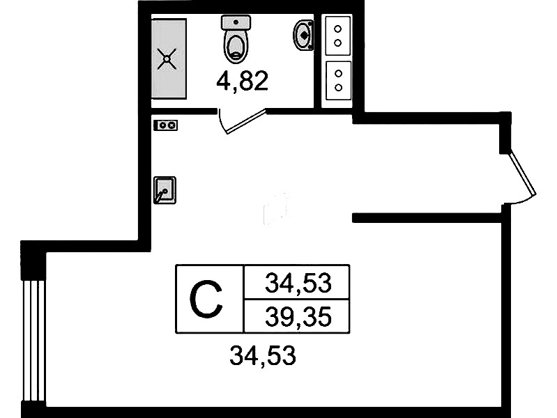 Квартира студия 39.35 м², 5/14 эт., Комплекс апартаментов «Ladozhsky Avenir»